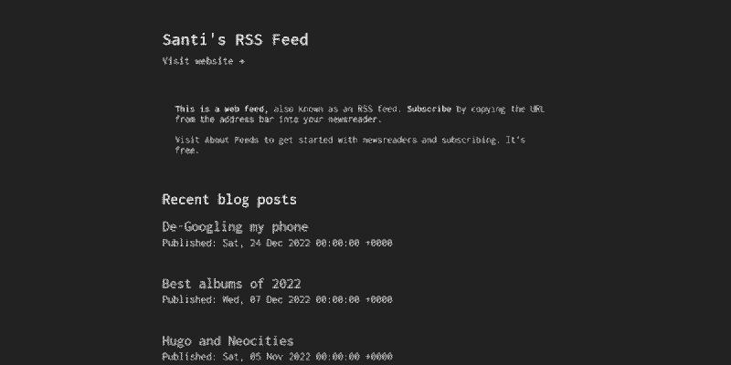 A screenshot of my RSS feed that displays a nicely formatted list of recent blog posts